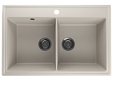 Двухсекционная кухонная мойка 780x510 глубина 200 мм с отверстием под смеситель, кварц, цвет лен (Ruma 780-02)
