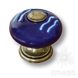 Ручка кнопка керамика с металлом, белые полосы на синем (394AZ)